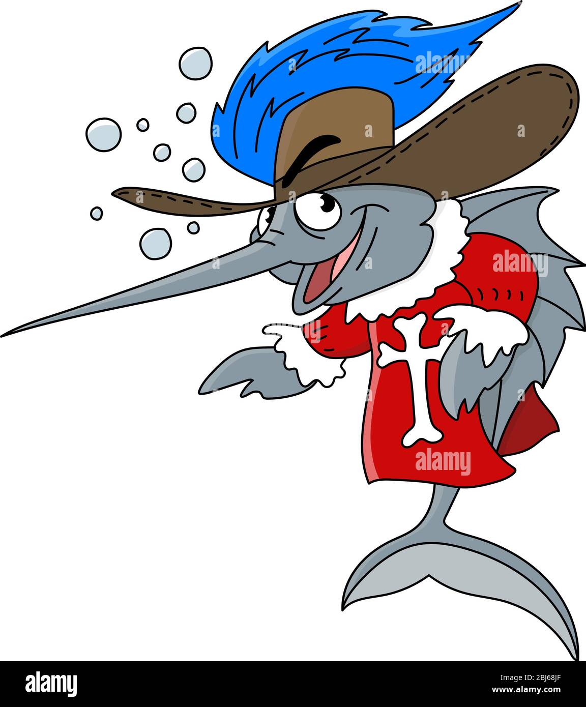 Cartoon Schwert Fisch gekleidet wie ein Musketier Vektor-Illustration Stock Vektor