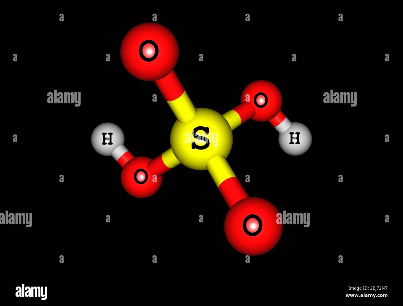 Schwefelsäure (Schwefelsäure) ist eine stark korrosive Mineralsäure mit der Summenformel H2SO4. Es ist ein stechend-ätherisches, farblos bis schleimig Stockfoto