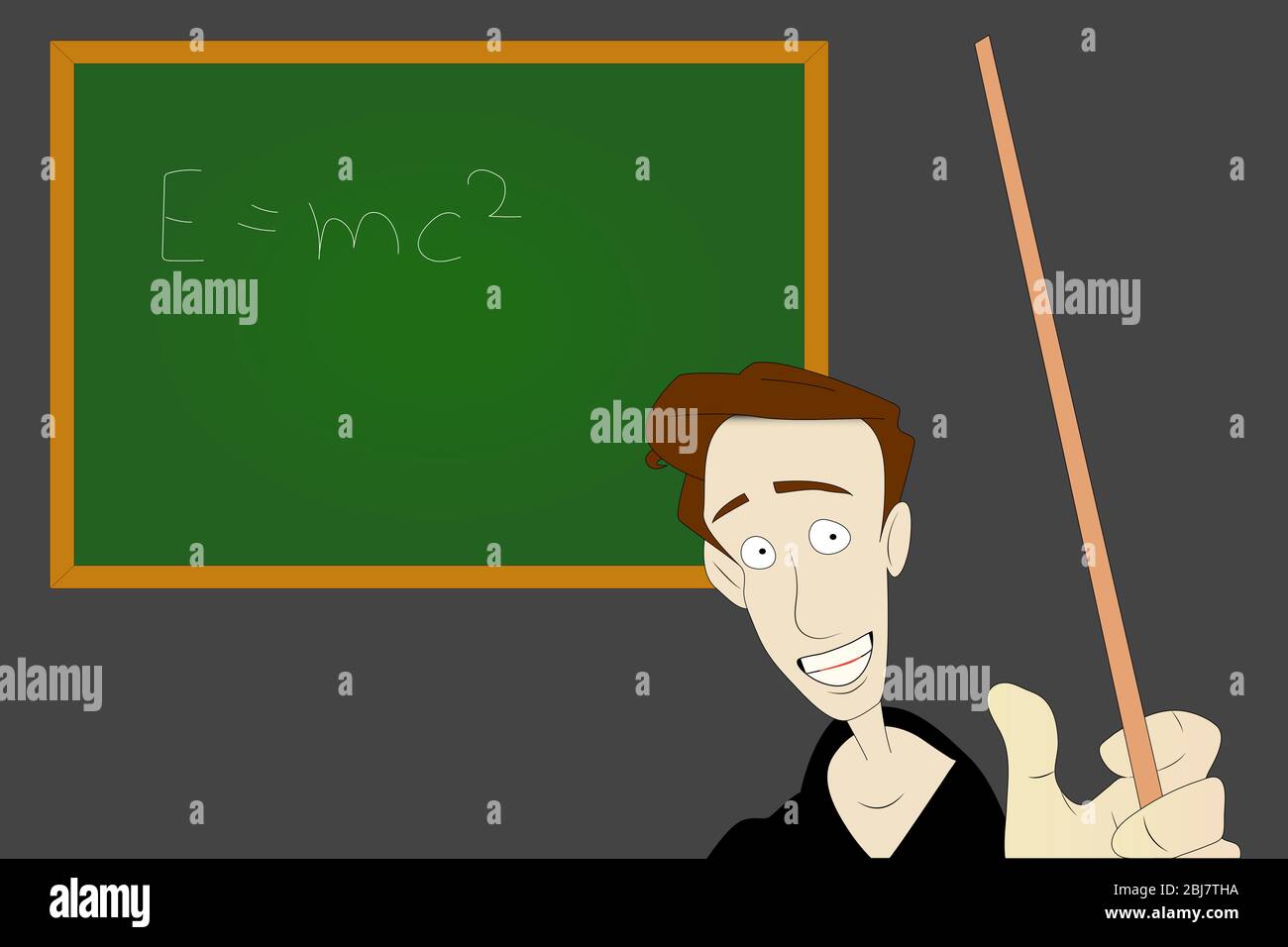 Frustrierte Physiklehrer, der eine Gleichung zeigt Stockfoto