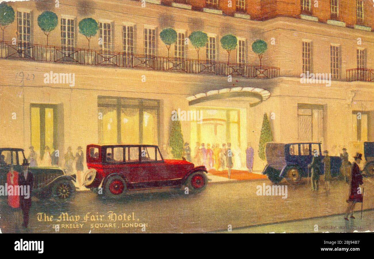 Abendprogramm vor dem May Fair Hotel, Berkeley Square, London, Großbritannien 1927 von Chedley Booall Stockfoto