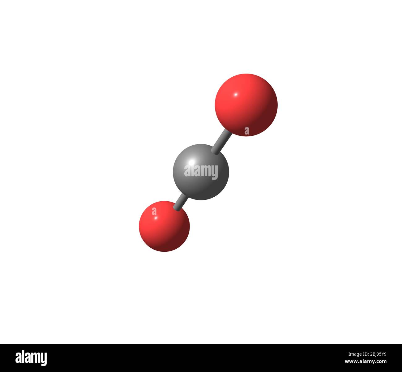 Kohlendioxid (CO2) ist eine natürlich vorkommende chemische Verbindung, die aus 2 Sauerstoffatomen besteht, die jeweils kovalent doppelt mit einem einzigen Kohlenstoffatom verbunden sind. Ich Stockfoto