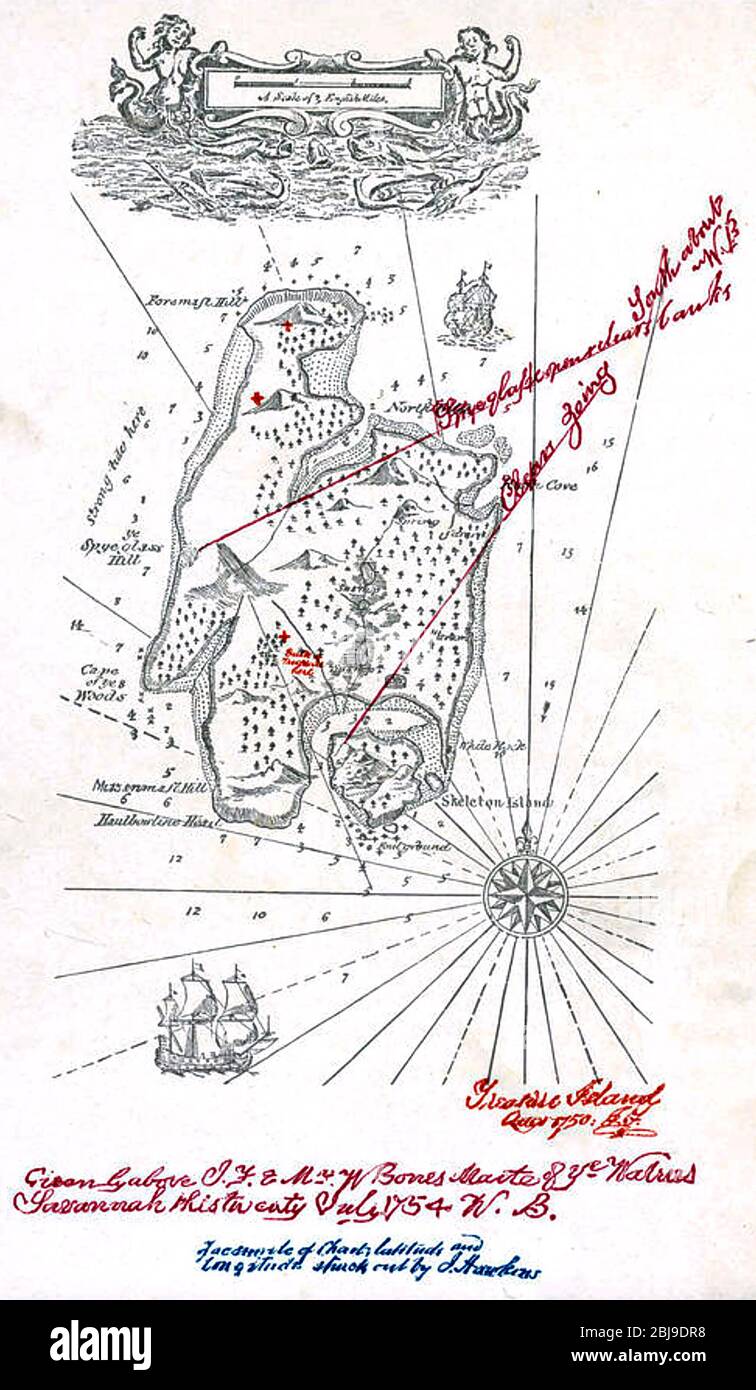 TREASURE ISLAND 1883 Buch von Robert Louis Stevenson mit Karte Stockfoto