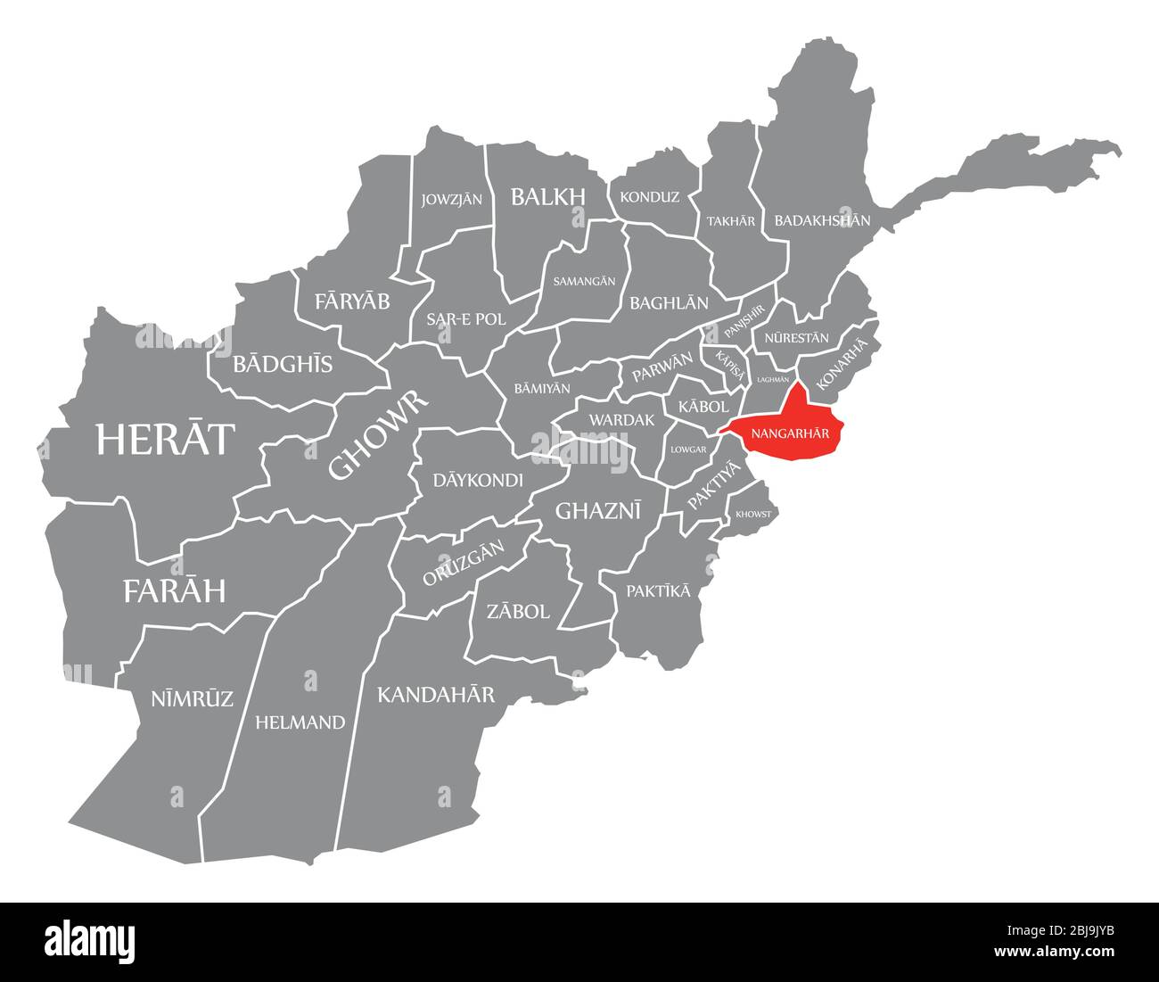 Nangarhar rot in der Karte von Afghanistan hervorgehoben Stock Vektor