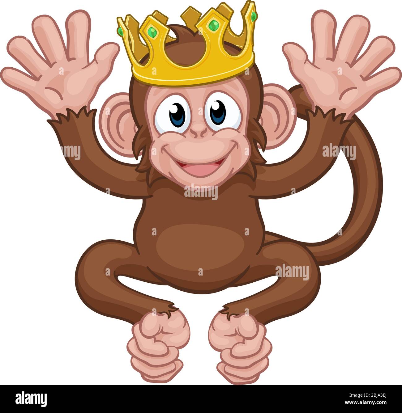 Monkey King Crown Cartoon Tier Maskottchen Winken Stock Vektor