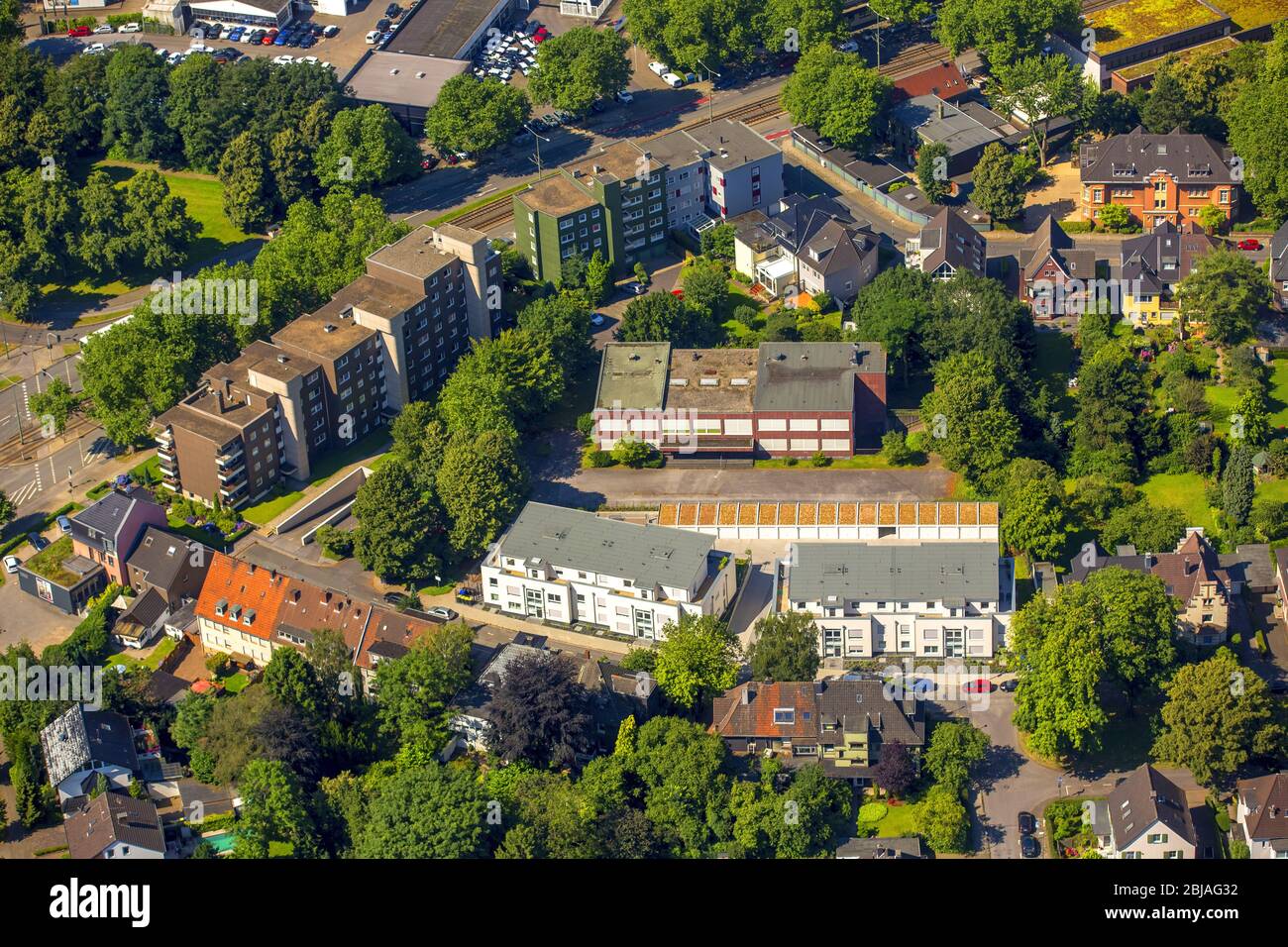 , Neubau-Wohnhäuser an der Turmstraße in Gelsenkirchen-Buer, 19.07.2016, Luftbild, Deutschland, Nordrhein-Westfalen, Ruhrgebiet, Gelsenkirchen Stockfoto