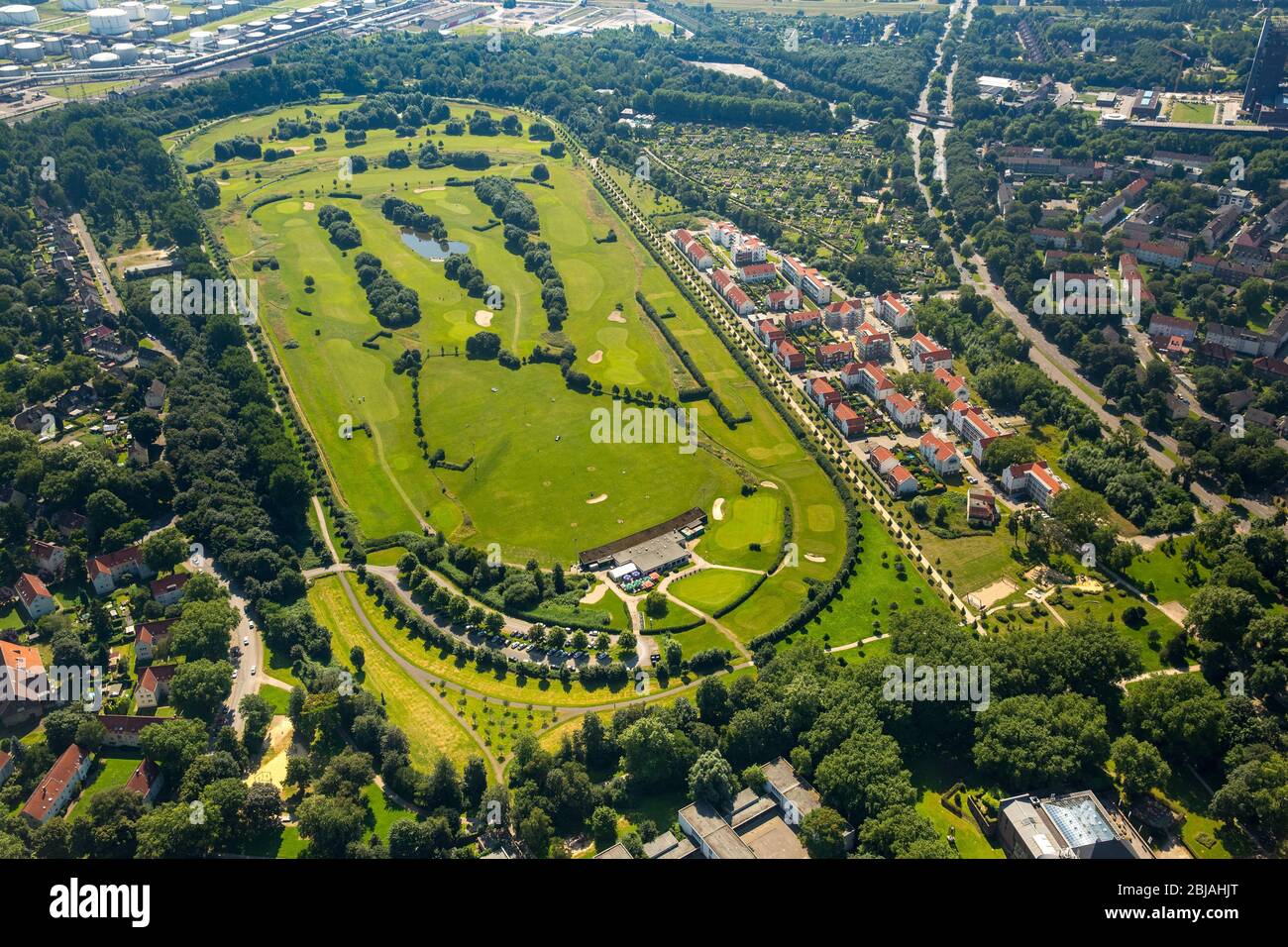 , Gelände des Golfplatzes am Golfclub Schloss Horst e.V. in der Johannastraße in Gelsenkirchen, 19.07.2016, Luftaufnahme, Deutschland, Nordrhein-Westfalen, Ruhrgebiet, Gelsenkirchen Stockfoto