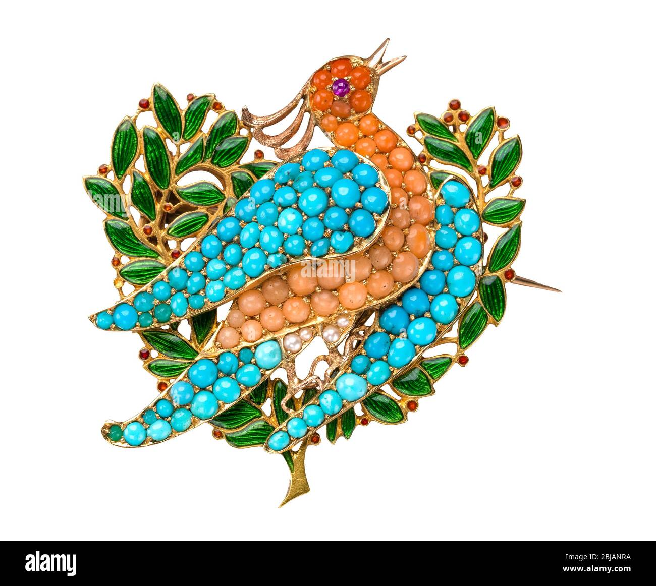 Edward Burne-Jones, Brosche in Form einer Taube auf einem Olivenzweig, Emaille und Gold, um 1895 Stockfoto