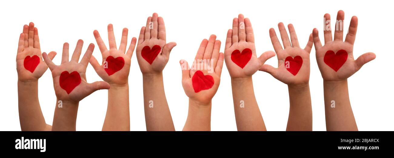 Kinder Hände Mit Herz-Symbol, Isoliert Hintergrund Stockfoto