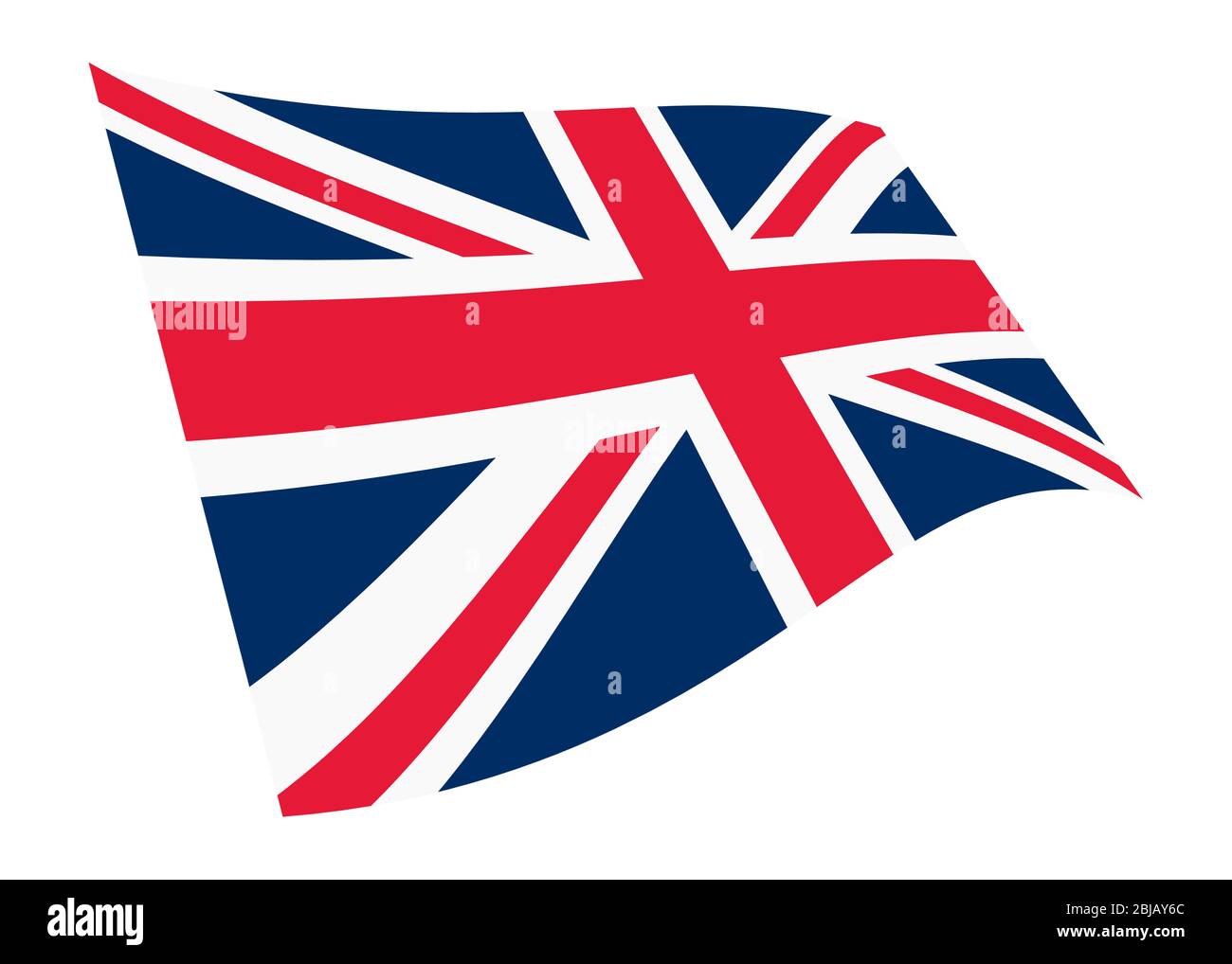 Eine britische Union Jack winkende Flagge Grafik isoliert auf weiß mit Clipping-Pfad Stockfoto