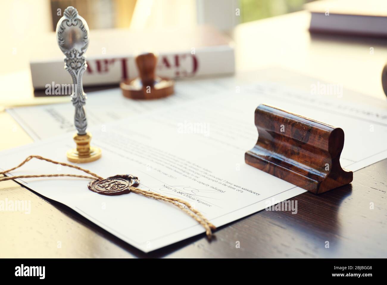 Alte notarielle Wachs Siegel und Stempel, Nahaufnahme Stockfoto