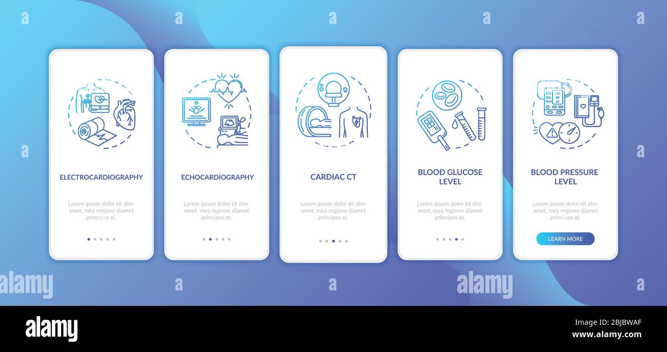 Bildschirm mit der mobilen App-Seite für das Onboarding von Herzscreenings mit Konzepten Stock Vektor