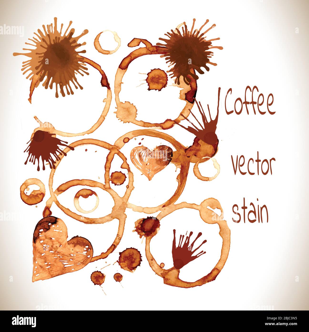 Kaffee malen Flecken, Spritzer und Hirsche auf weißem Hintergrund. Kaffee Tasse Markierungen auf weißem Hintergrund. Vector Illustration. Stock Vektor