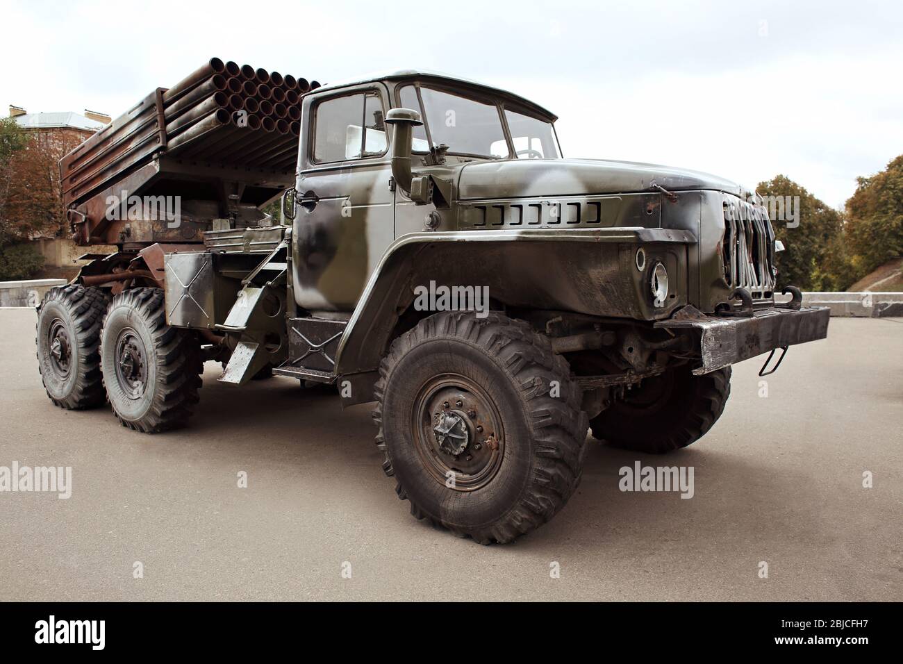 Museum Ausstellung von Militärmaschine, Nahaufnahme Stockfoto