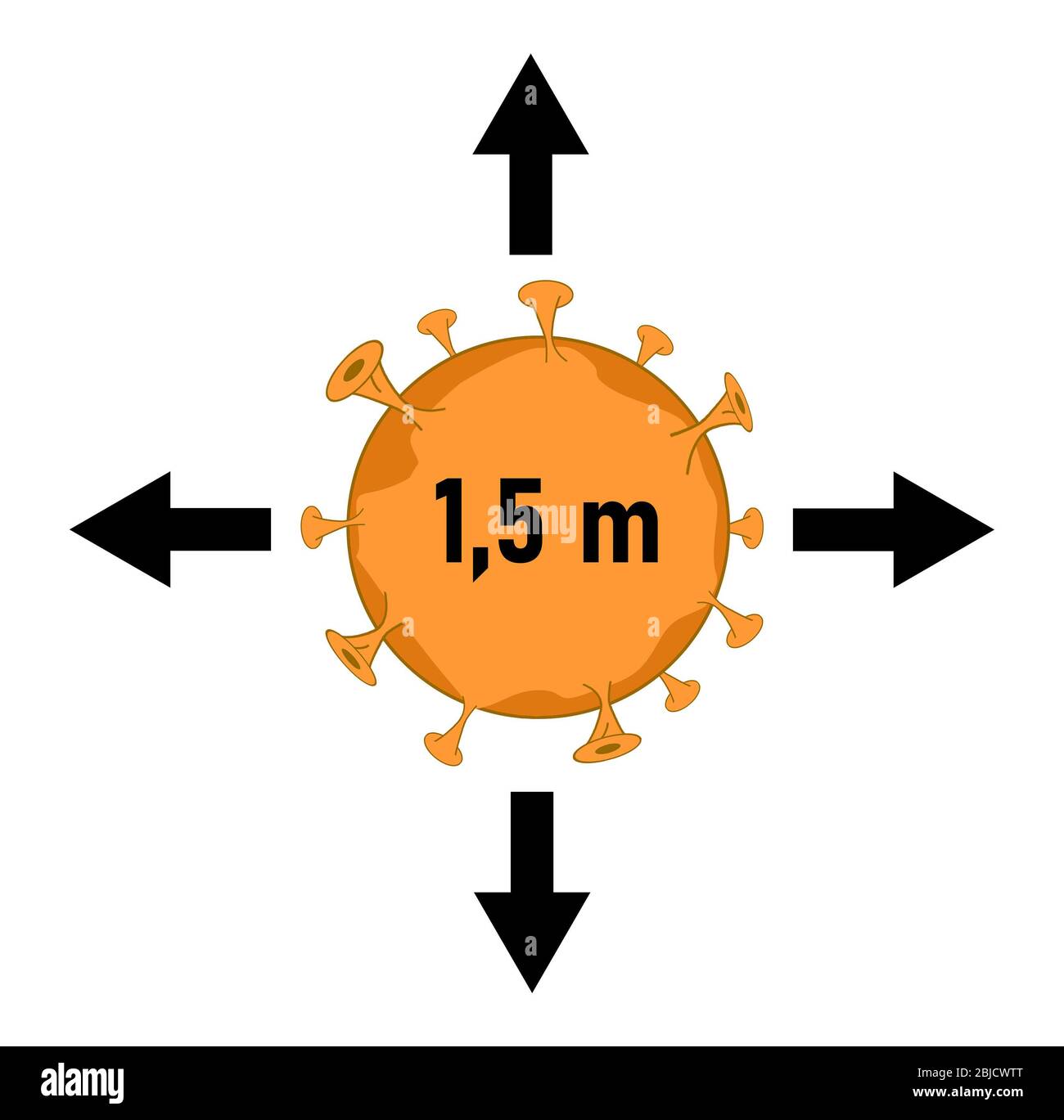 Infografik eines Corona-Virus mit der Indikation, während der Pandemie soziale Distanz zu halten Stockfoto