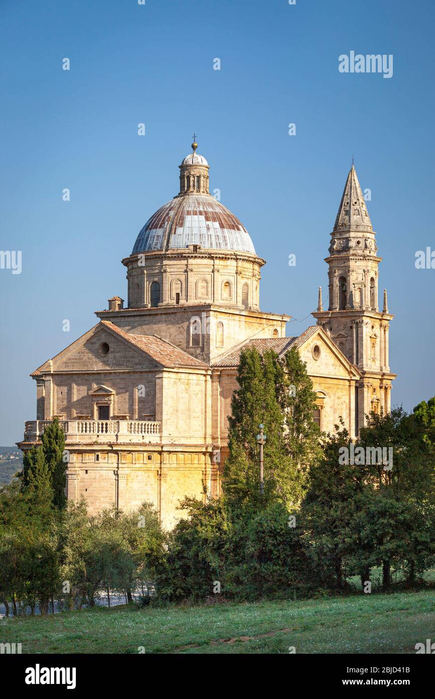 Am frühen Morgen oberhalb von Madonna di San Biagio, Montepulciano, Toskana, Italien Stockfoto