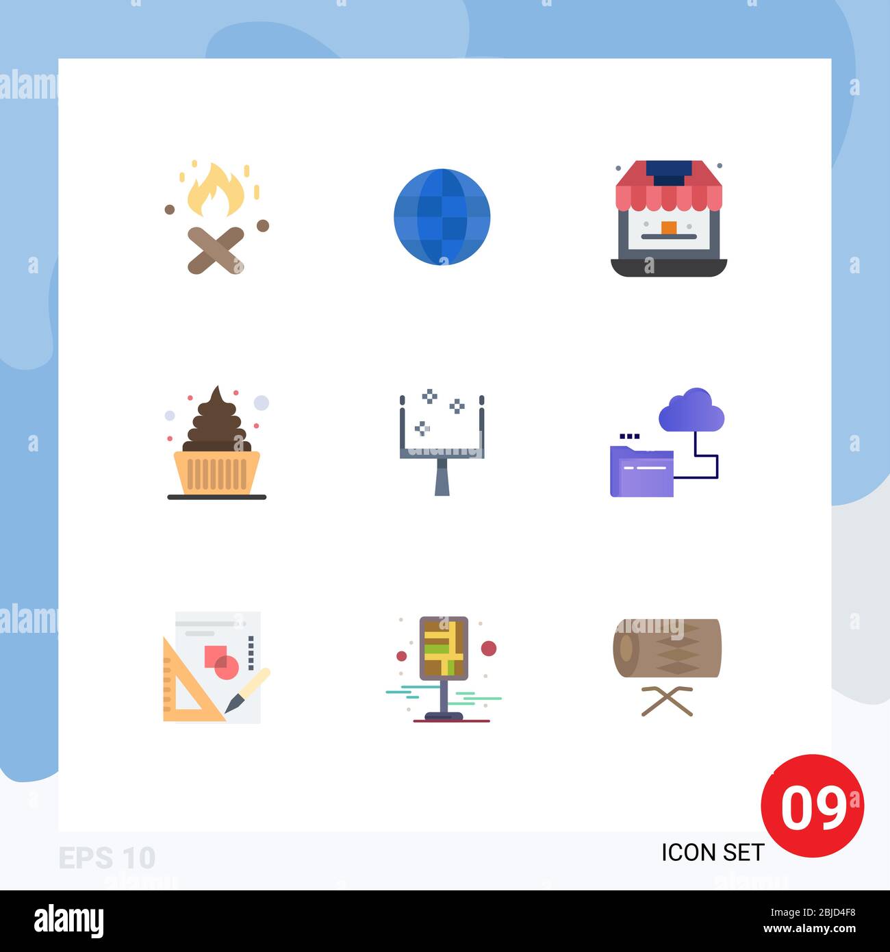 Set von 9 modernen UI-Symbole Symbole Zeichen für Sweep, Besen, Shop, Süßigkeiten, Dessert editierbare Vektor Design-Elemente Stock Vektor