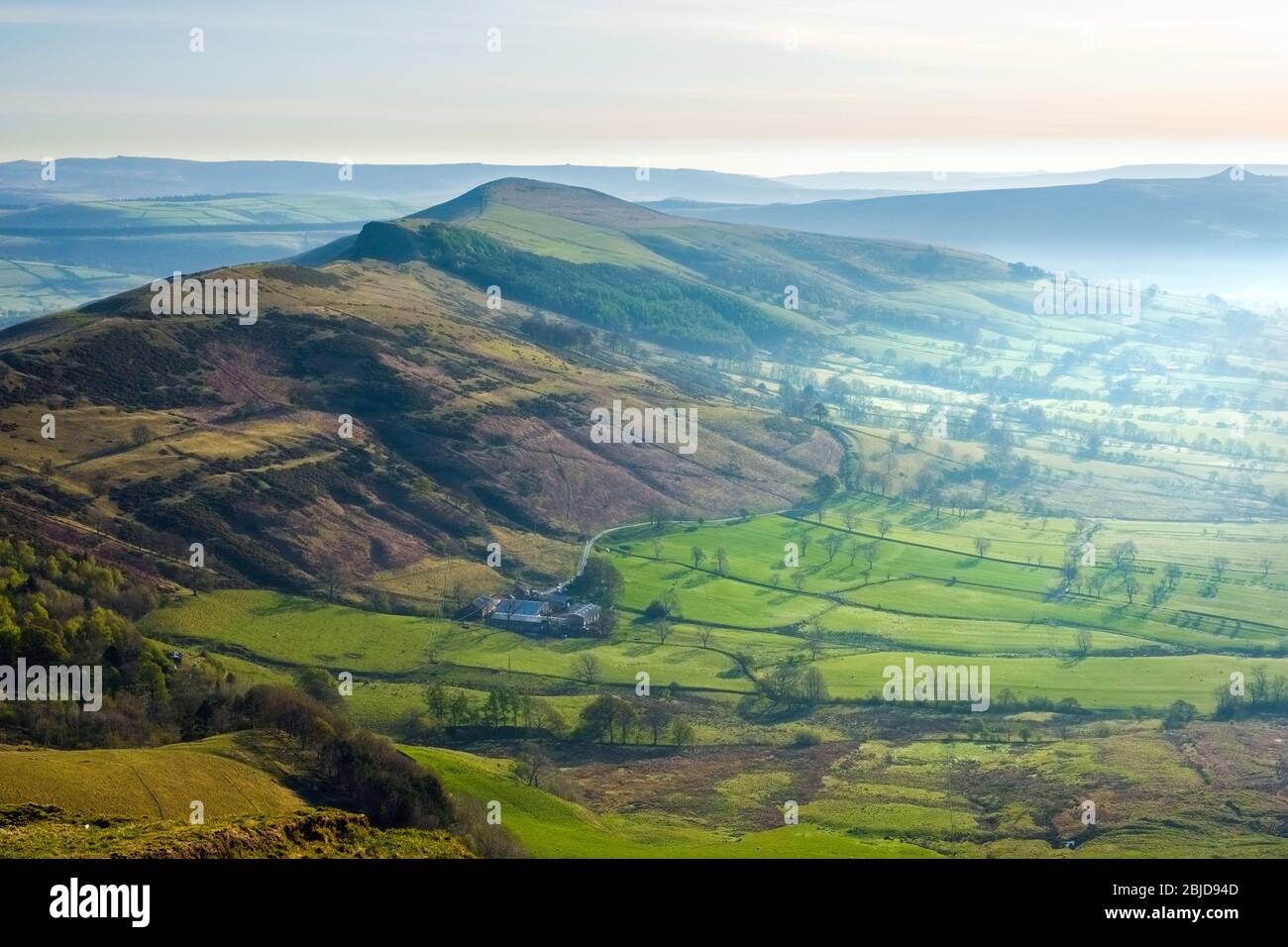 Lose Hill und das Hope Valley, Sunrise, Peak District National Park, Derbyshire, Stockfoto