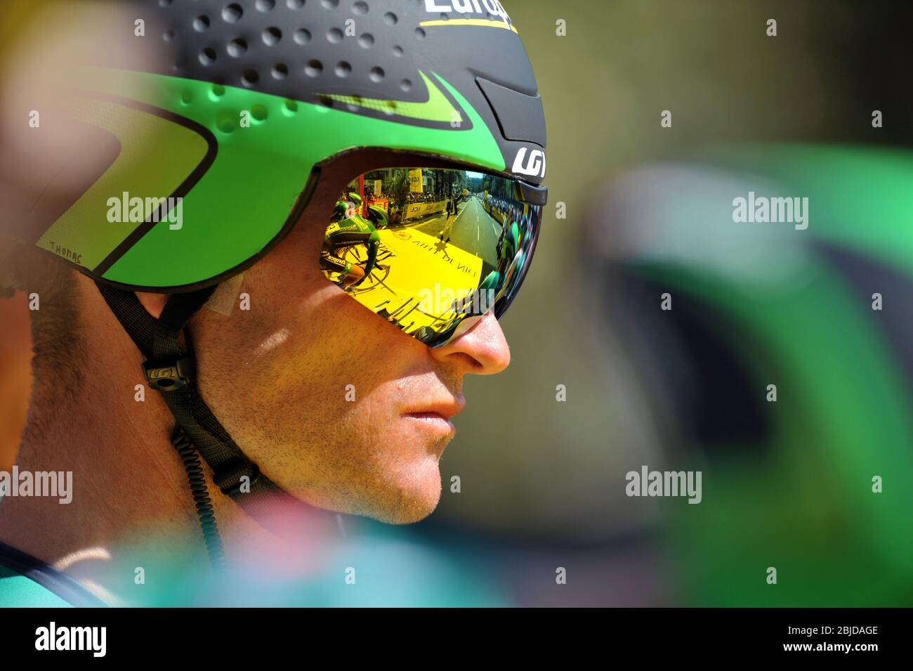 02.07.2013 Nizza, Frankreich. Thomas Voeckler während der vierten Etappe des Tour De France Team Zeitfahrens. Stockfoto