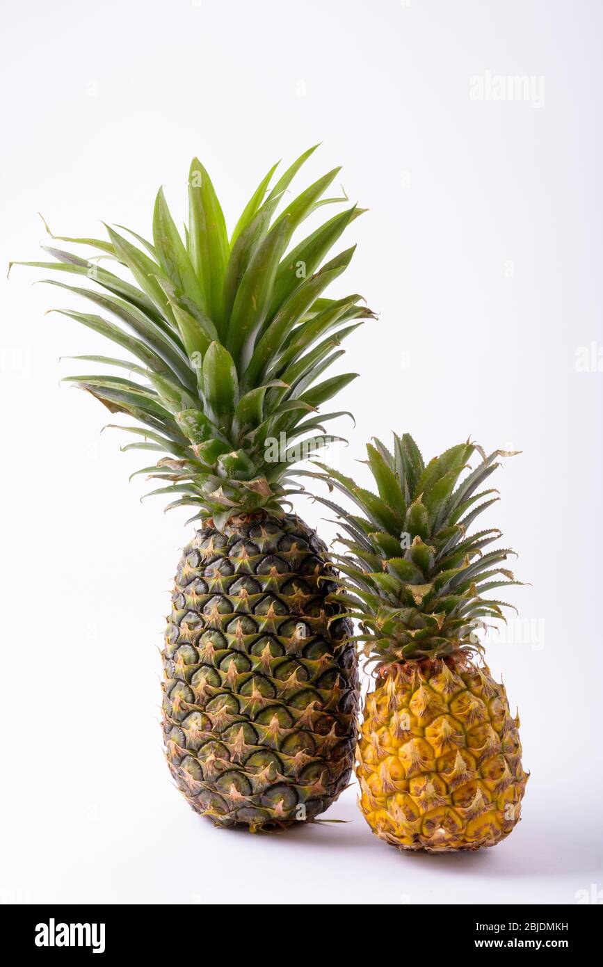 Porträt Von Zwei Reifen Ananas Auf Weißem Hintergrund Stockfoto