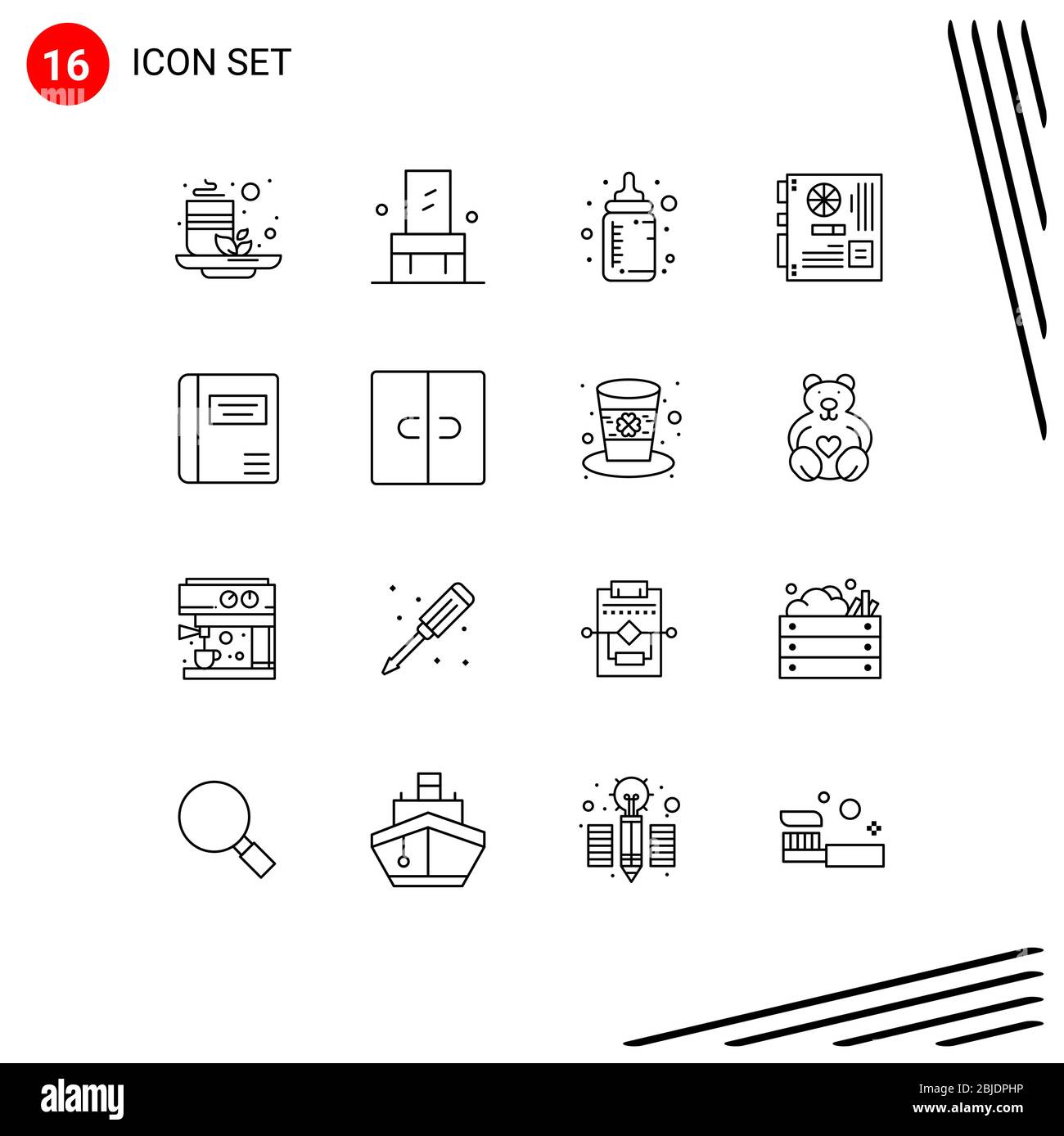 16 Benutzeroberfläche Umriss Pack von modernen Zeichen und Symbole von Buch, Mutter, Baby, Mainboard, Computer editierbar Vektor Design-Elemente Stock Vektor