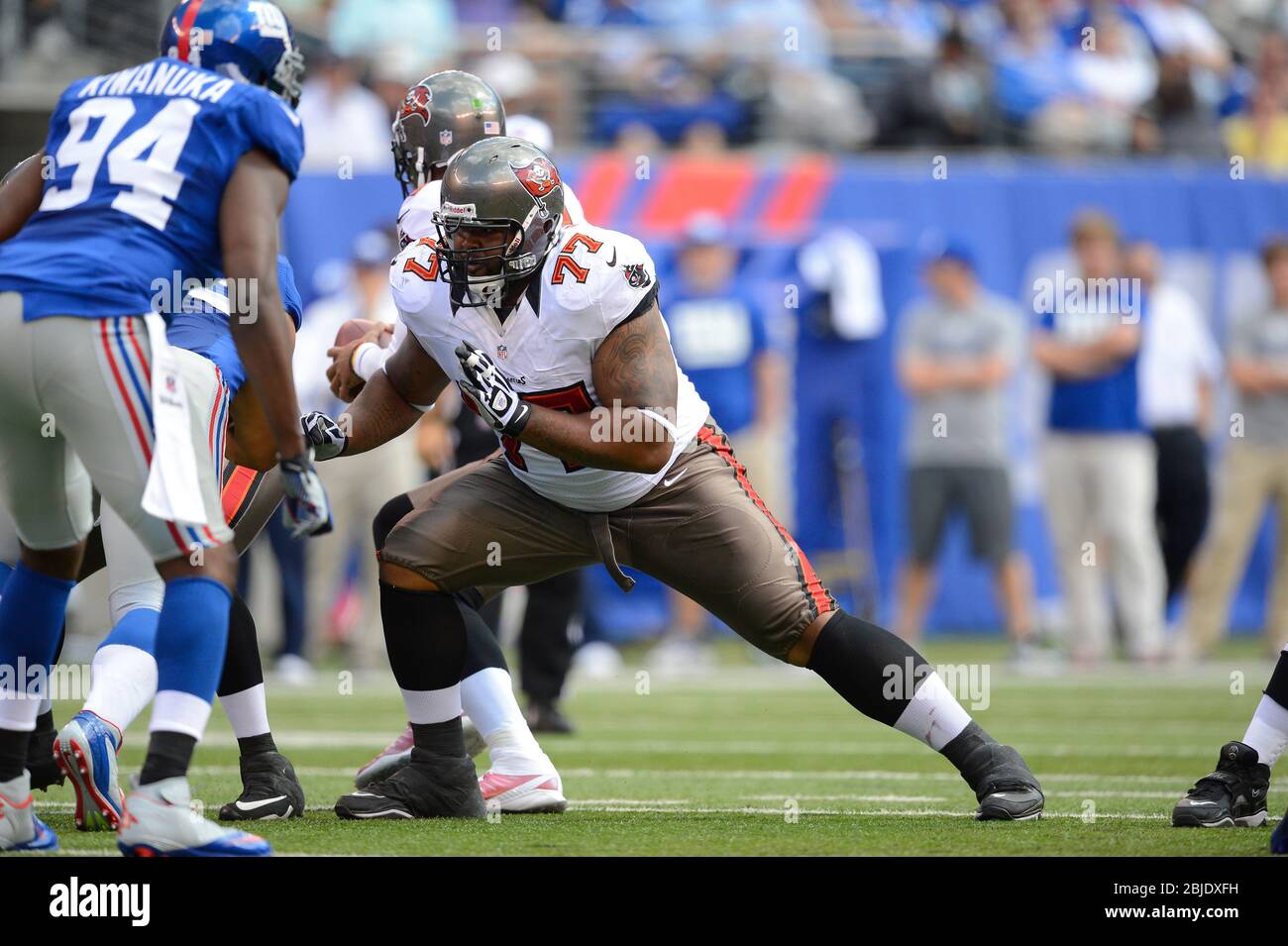 16. September 2012: Tampa Bay Buccaneers Wache Carl Nicks (77) während einer Woche 2 NFL NFC Matchup zwischen den Tampa Bay Buccaneers und New York Giants at Stockfoto