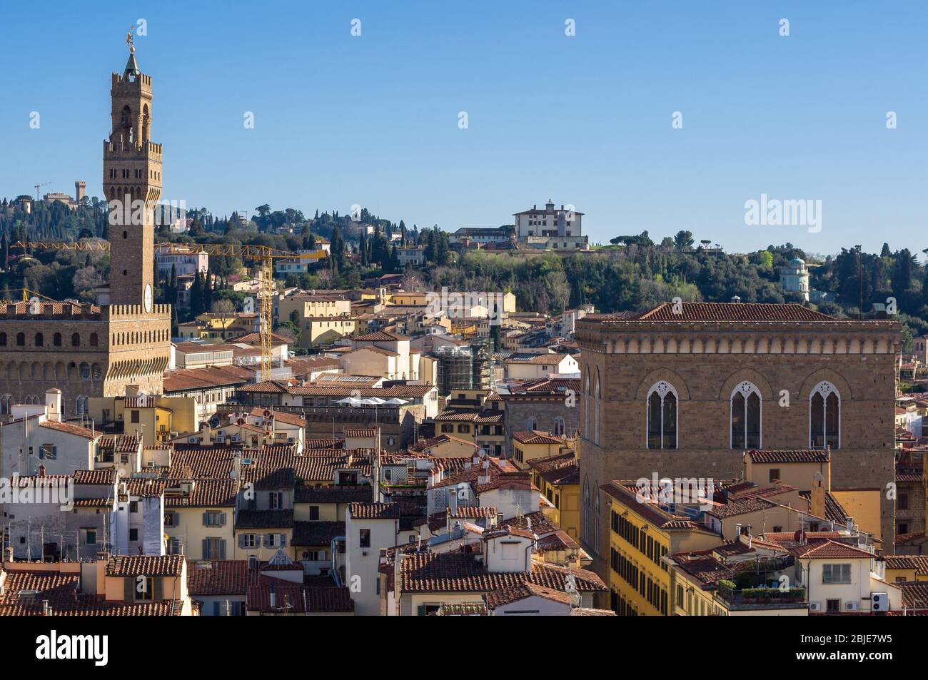 Berühmten Turm des Palazzo Vecchio und Palazzo della Signoria (Altes Schloss). Kirche Orsanmichele (Küche Garten von St. Michael). Luftaufnahme von giot Stockfoto
