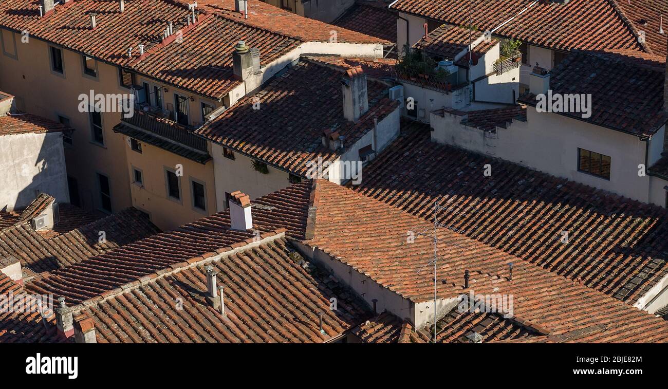 Die Dächer Florentiner. Luftaufnahme der Stadt vom Giotto's Campanile. Florenz, Toskana, Italien. Stockfoto