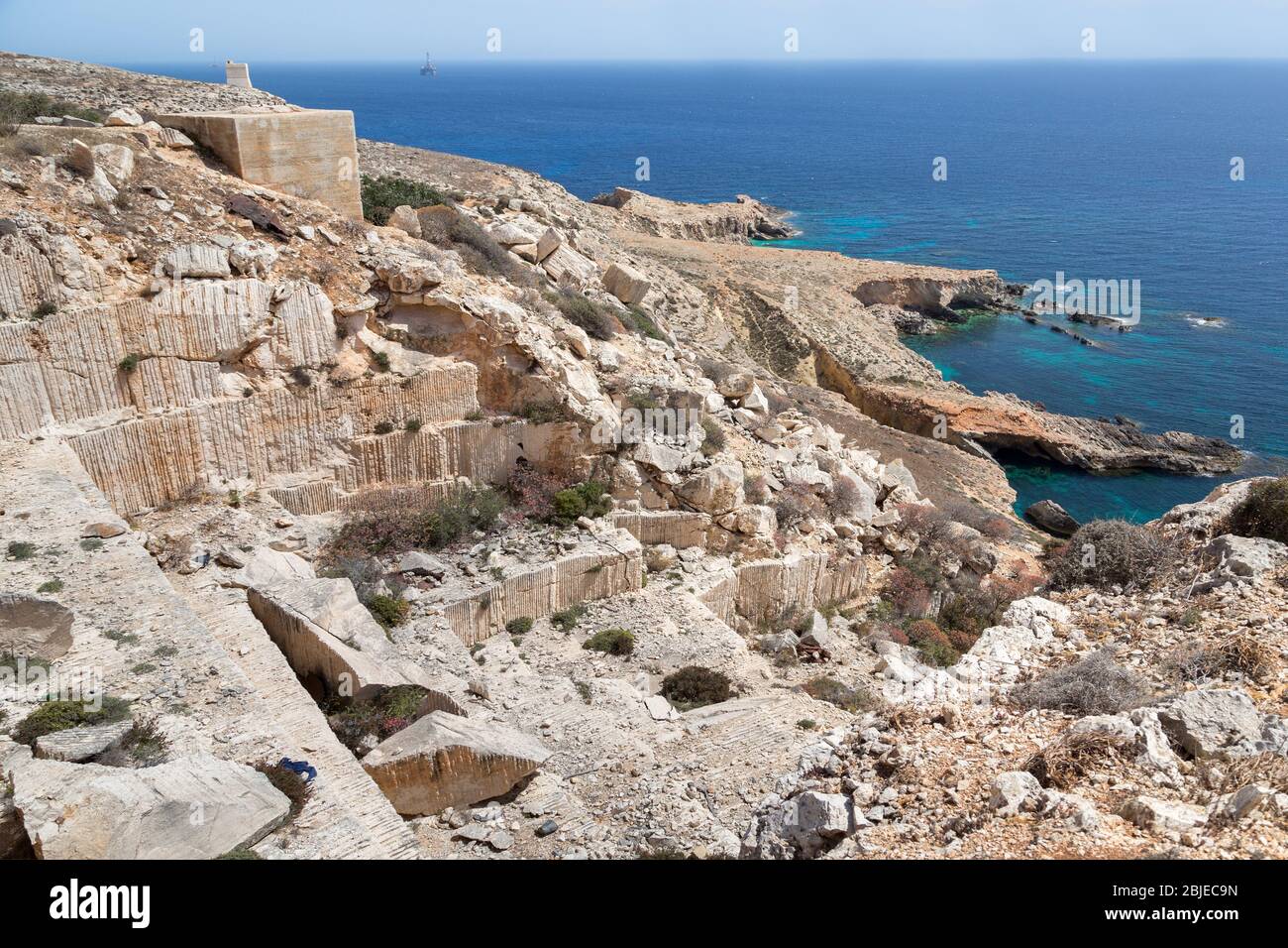 Überreste des Steinbaus in Mnajdra Tempel, Qrendi, Malta Stockfoto