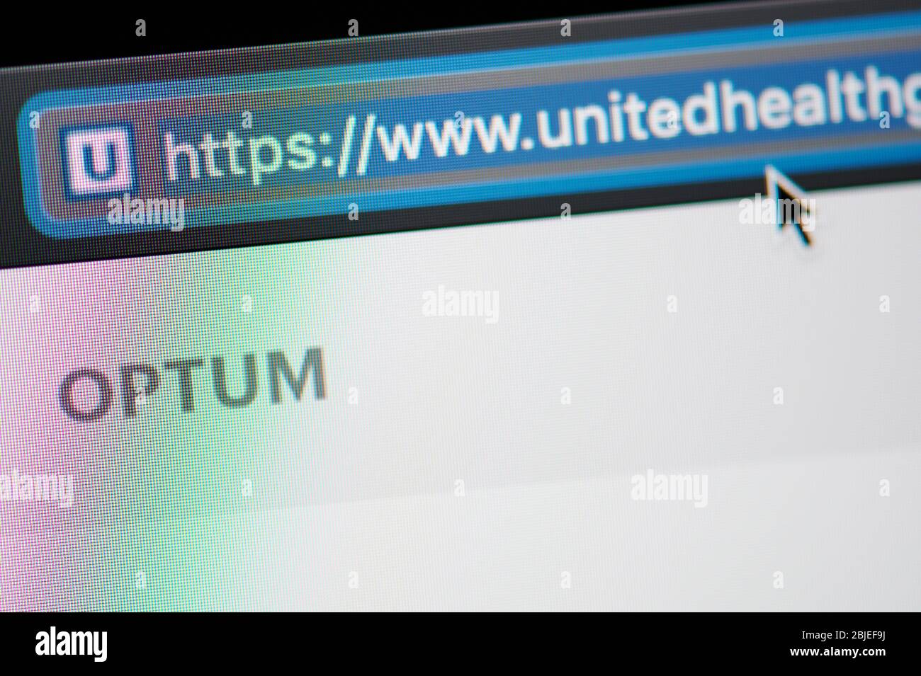 New-York , USA - April 29 , 2020:United Health url Link Adresse Website Nahaufnahme Ansicht auf Laptop-Bildschirm Stockfoto