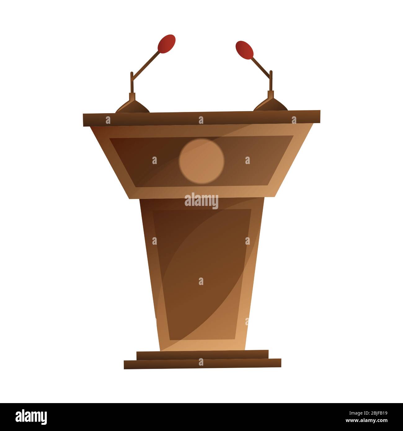 Lautsprecher Podium mit Mikrofonen isoliert Cartoon-Design. Tribüne für Debatte oder Pressekonferenz Vektorgrafik in flachem Stil Stock Vektor