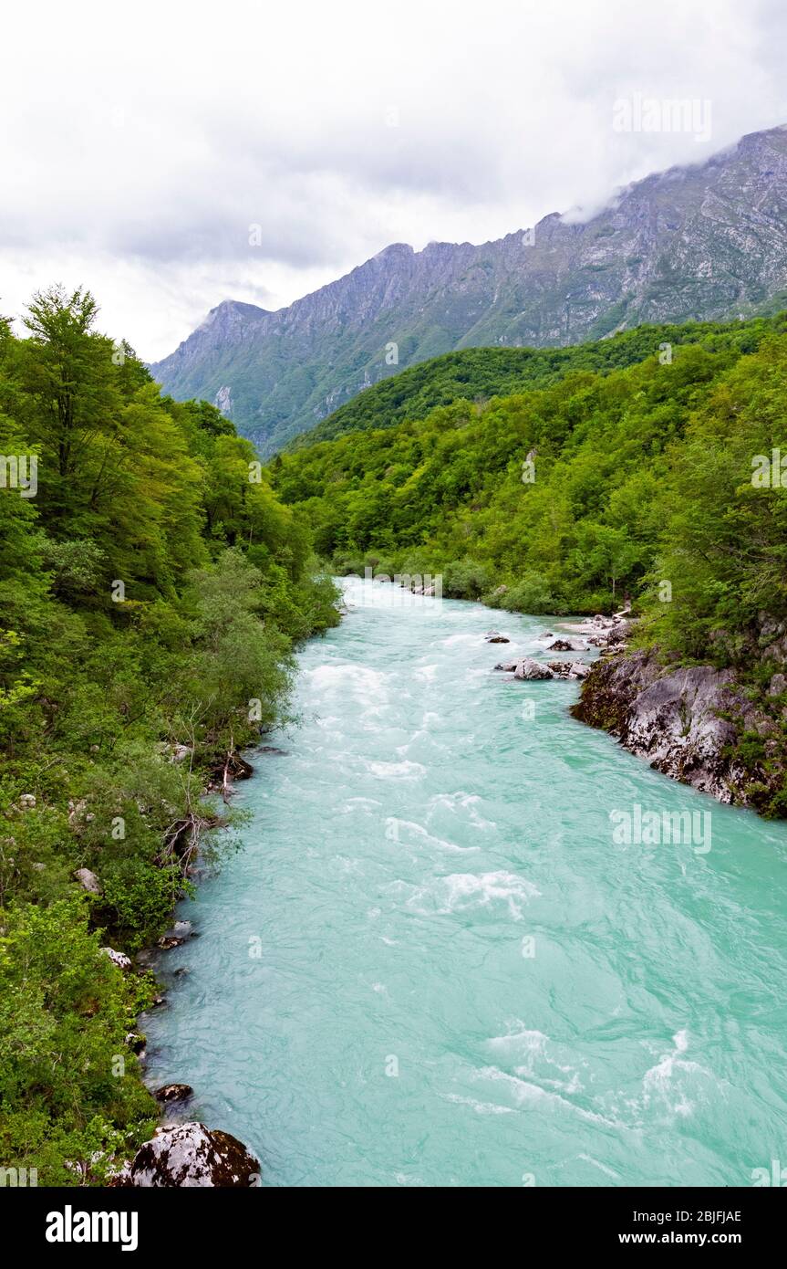 Soca Fluss, Kobarid Historischer Weg, Slowenien Stockfoto