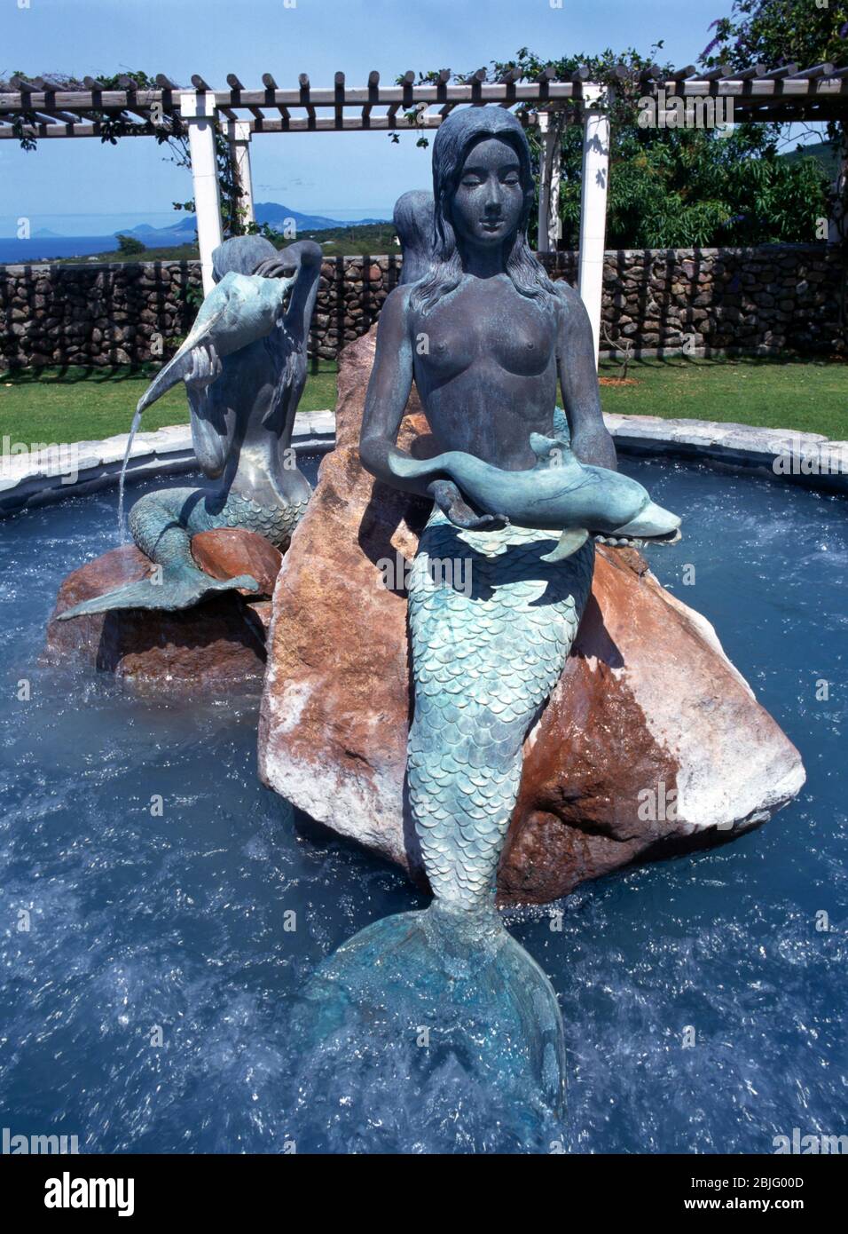Nevis St. Kitts Botanical Gardens Mermaid Fountain Stockfoto