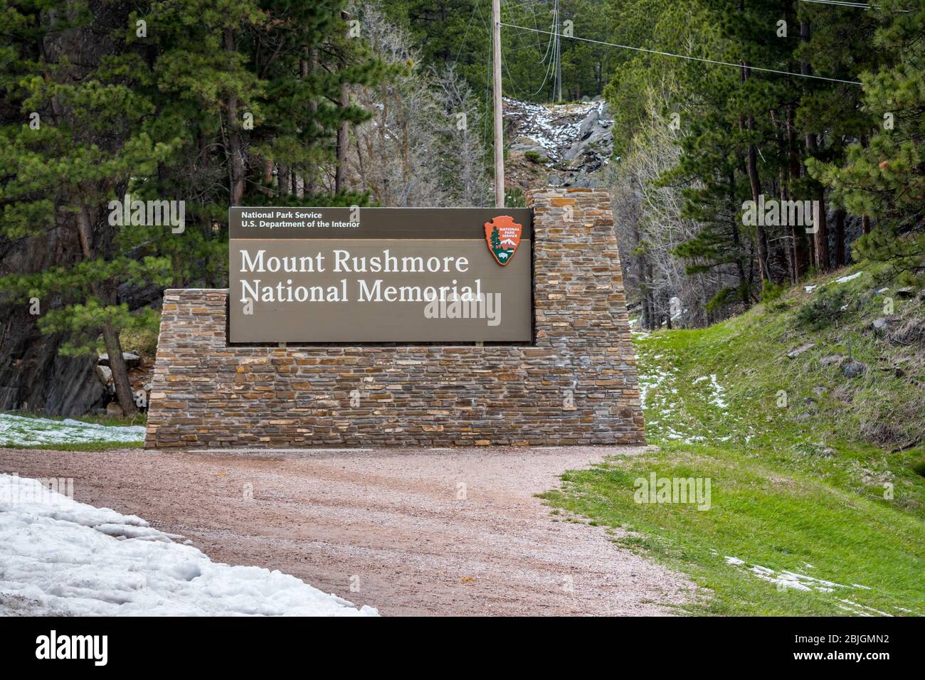 Mt Rushmore, SD, USA - 24. Mai 2019: Ein Begrüßungsschild am Eingang des Nationaldenkmals Stockfoto