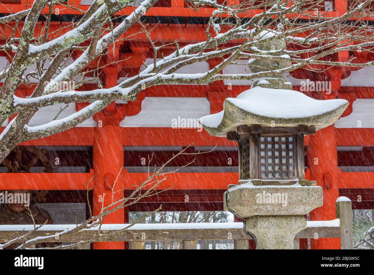 Laternen im Schnee, Koyasan Mount Koya, Wakayama, Japan Stockfoto