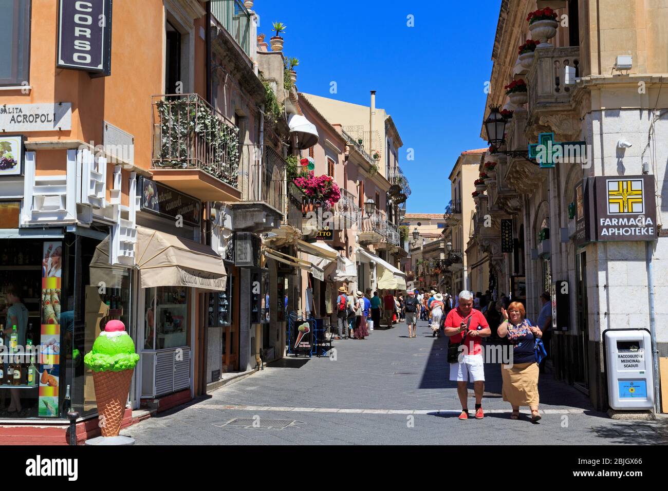 Corso Umberto, Taormina Stadt, Sizilien Insel, Italien, Europa Stockfoto