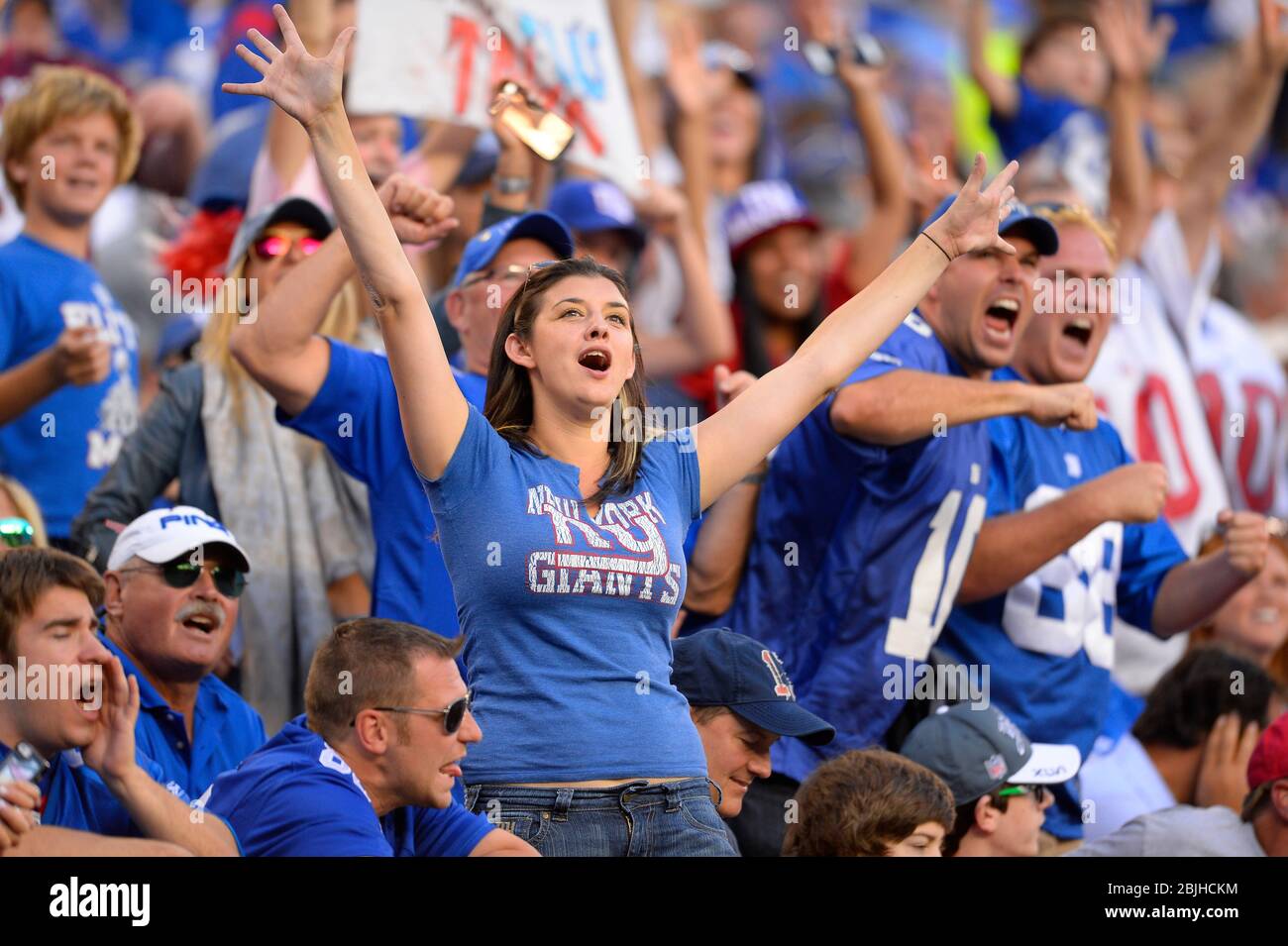 15. September 2013: New York Giants Fans während eines 2. NFL Matchup zwischen den Denver Broncos und den New York Giants im MetLife Stadium ist East Rut Stockfoto