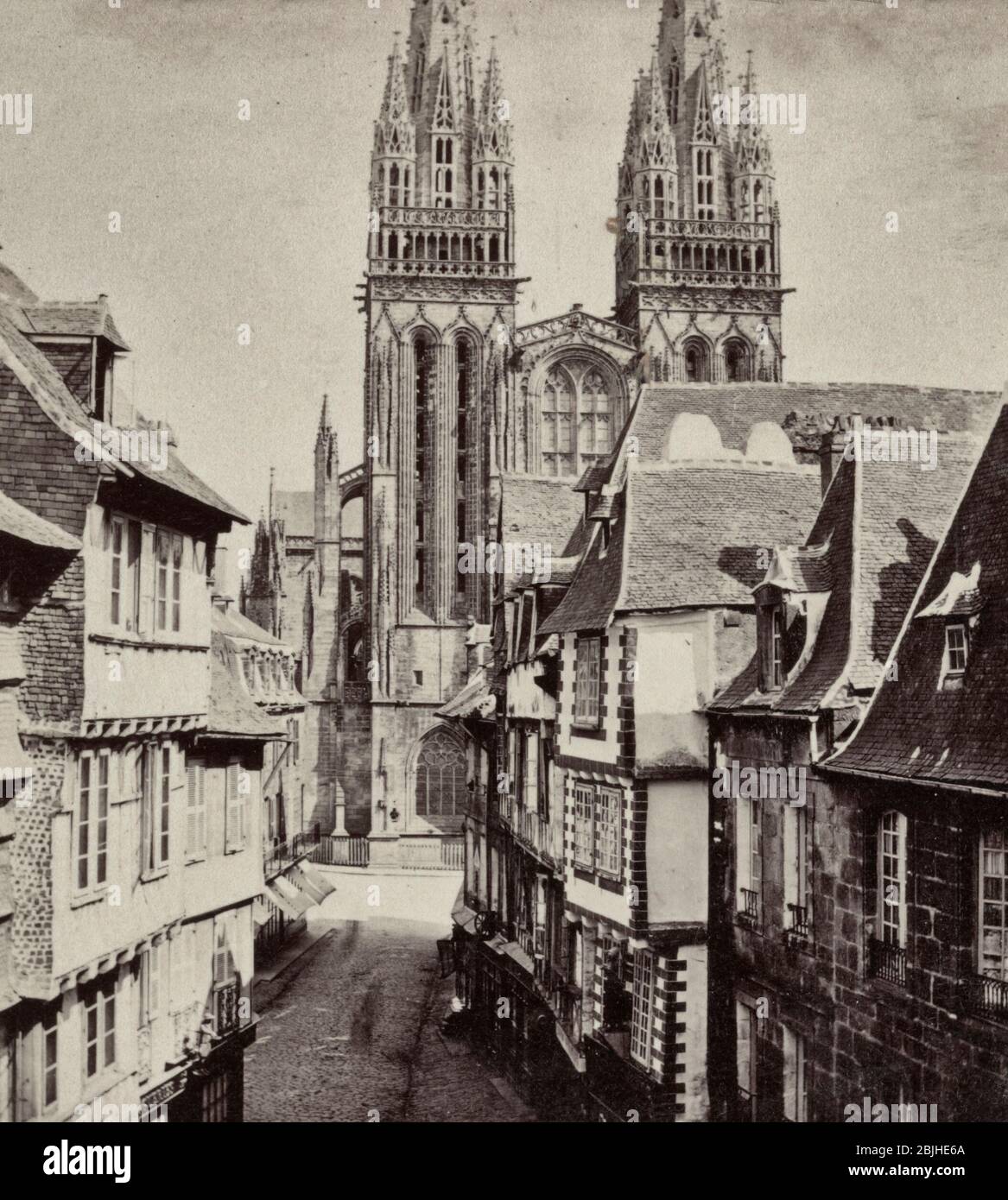 Westfront und Türme der Kathedrale, Quimper, Frankreich, um 1858 Stockfoto