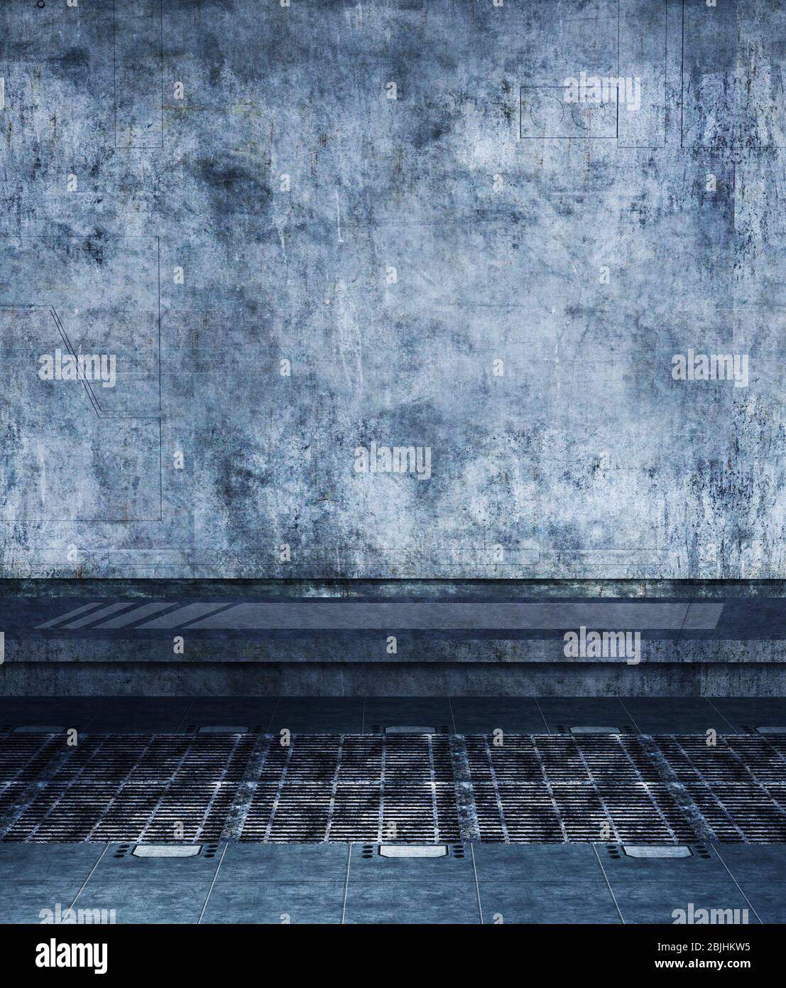 Grunge Wand mit Boden, 3d-Rendering Stockfoto