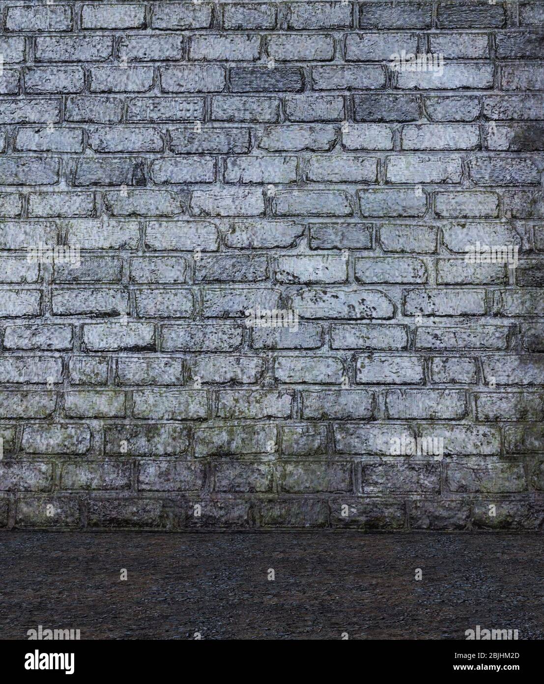 Alte Ziegelwand mit Boden, 3d-Rendering Stockfoto