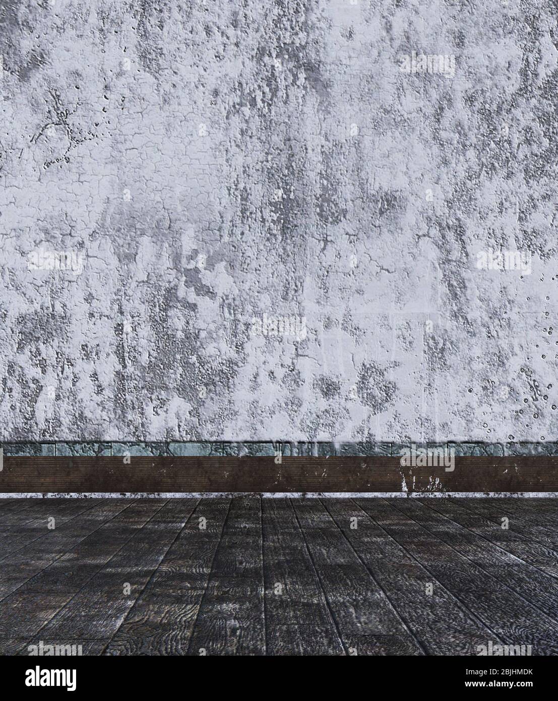 Holzboden mit Grunge Wand, 3d-Rendering Stockfoto