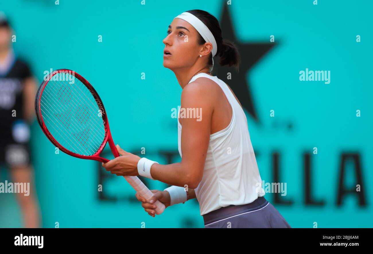 Caroline Garcia aus Frankreich in Aktion während ihres ersten Spielrundenes beim Mutua Madrid Open WTA Premier Mandatory Tennisturnier 2019 Stockfoto