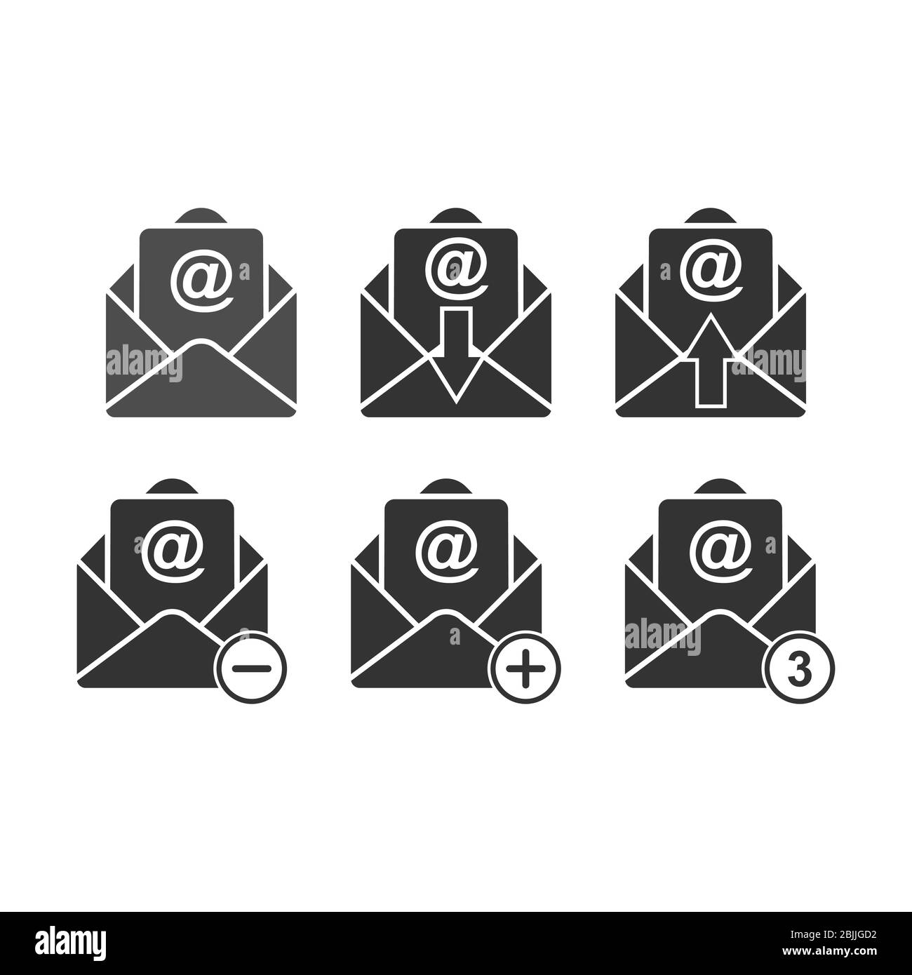 Satz von Vektor-E-Mail-Symbolen. Stock Illustration einer Silhouette isoliert auf einem weißen Hintergrund. Einfaches Design Stock Vektor