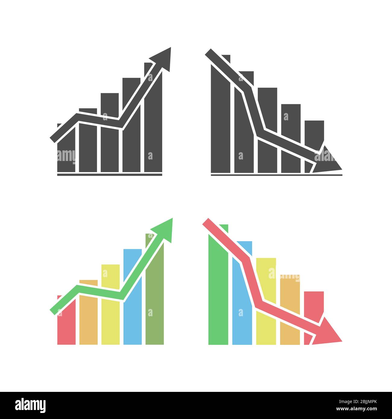 Satz von Vektor-Symbol-Diagramme von Wachstum und Rückgang des Geschäfts, Finanzen, Stock Illustration isoliert auf einem weißen Hintergrund. Einfaches Design Stock Vektor