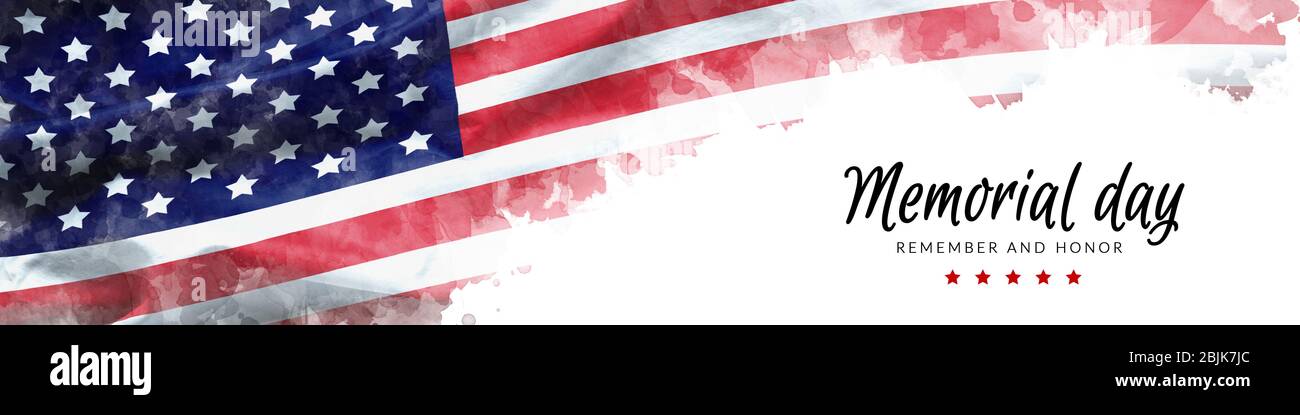 Memorial Day Hintergrund Illustration. Text Memorial Day, erinnern und ehren mit Amerika Flagge Aquarell auf weißem Hintergrund isoliert Stockfoto