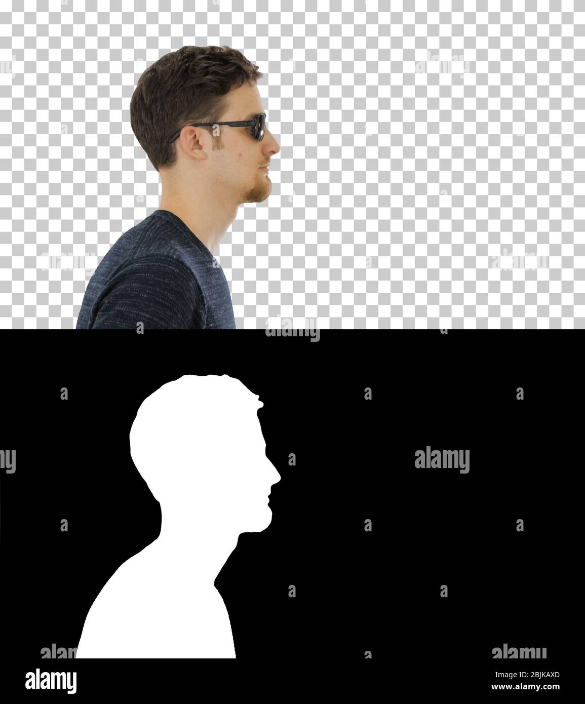 Blinder junger Mann mit Gehstock, Alpha Channel Stockfoto