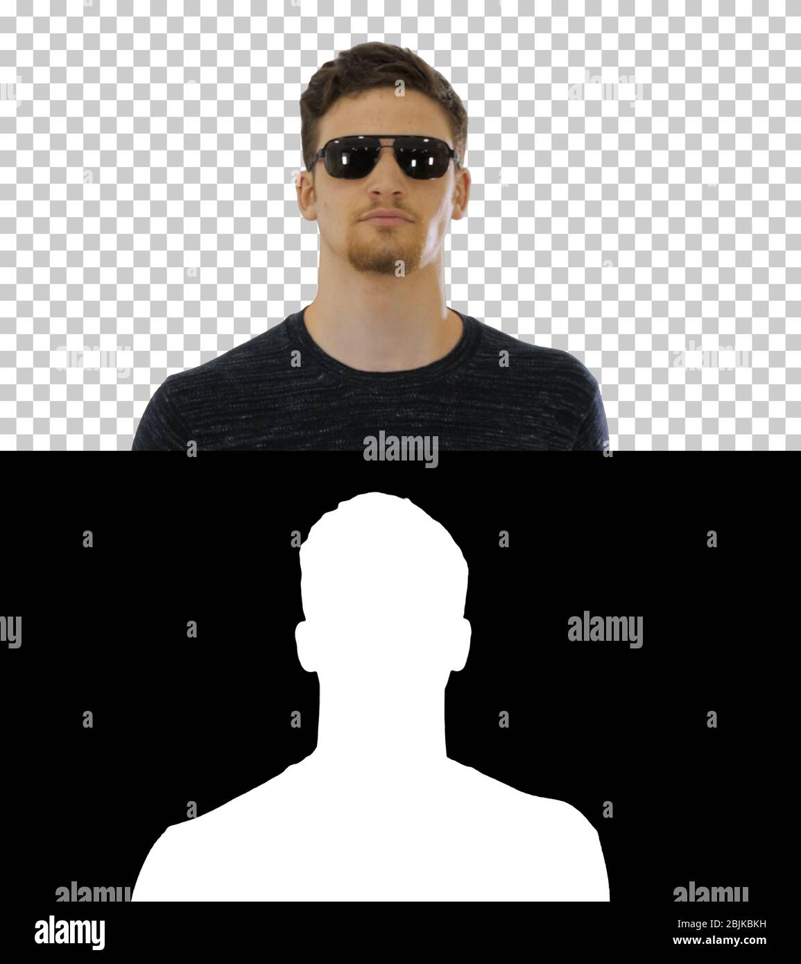 Blinder junger Mann mit Stock Walking, Alpha Channel Stockfoto