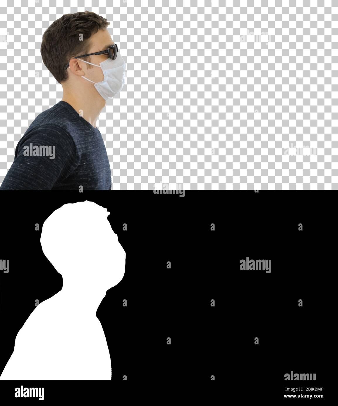 Blinder Mann in schwarzer Brille beim Gehen, Alpha Channel Stockfoto
