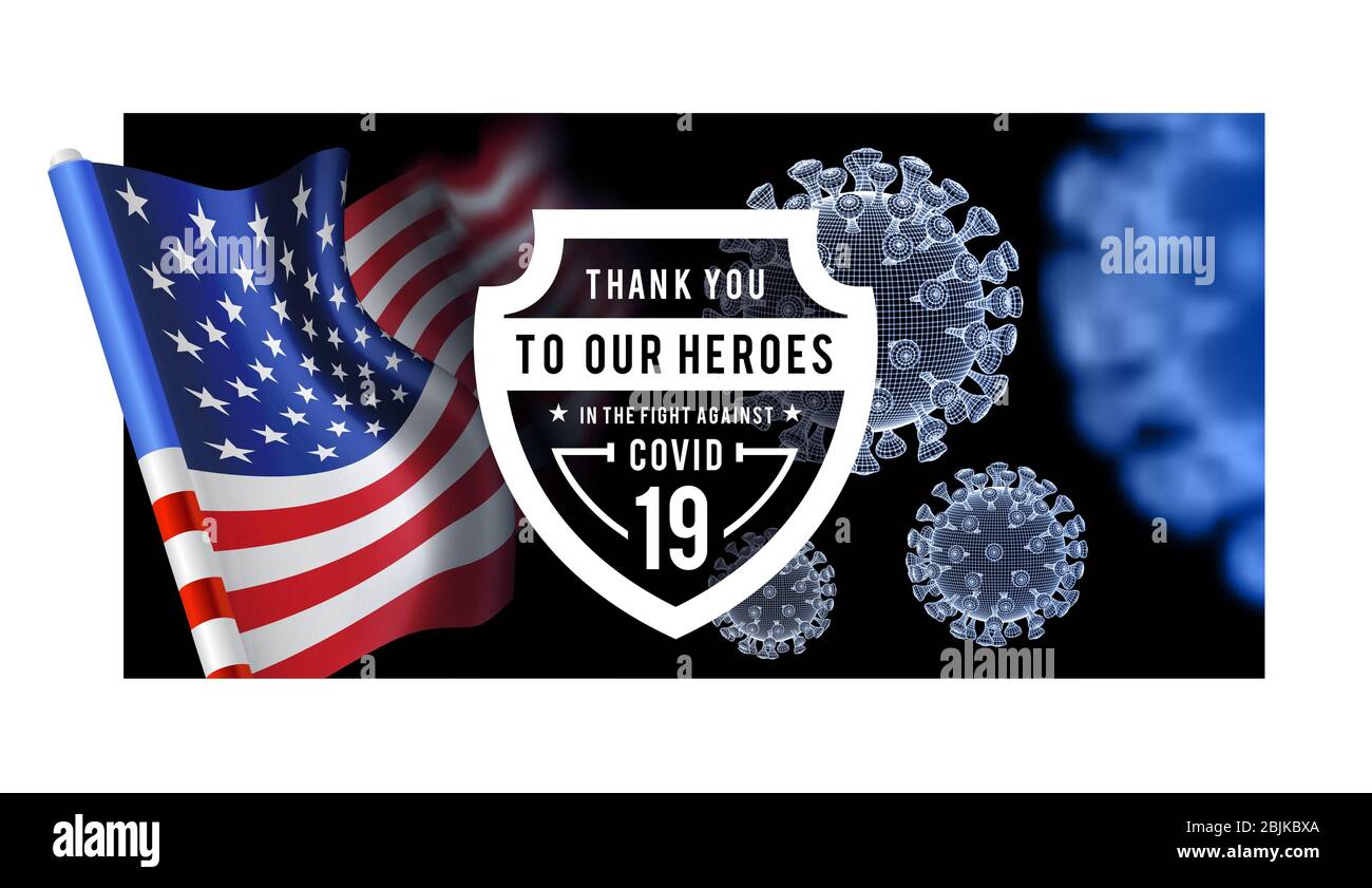Danke für die Helden, die helfen, das Coronavirus zu bekämpfen. COVID-19. SARS-COV-2. Respekt Notfall, Ärzte, Freiwillige, etc. Vektor-Illustration mit Stockfoto