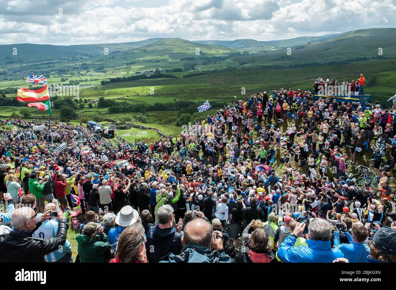 05.07.2014 Yorkshire, England. Jens Voight verhandelt die Cote de Butterwbs während der ersten Etappe der Tour de France von Leeds nach Harrogate Stockfoto