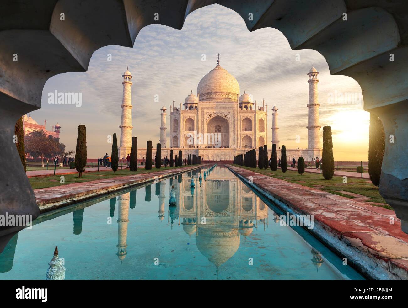 Taj Mahal, geheimnisvolles Mausoleum von Indien, Agra. Stockfoto